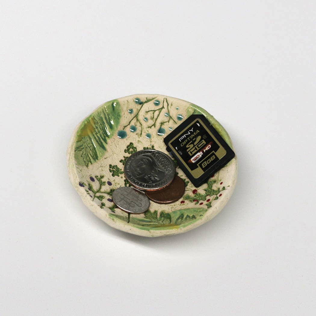 Pottery Dish Bowl - Pressed Flowers Handmade USA