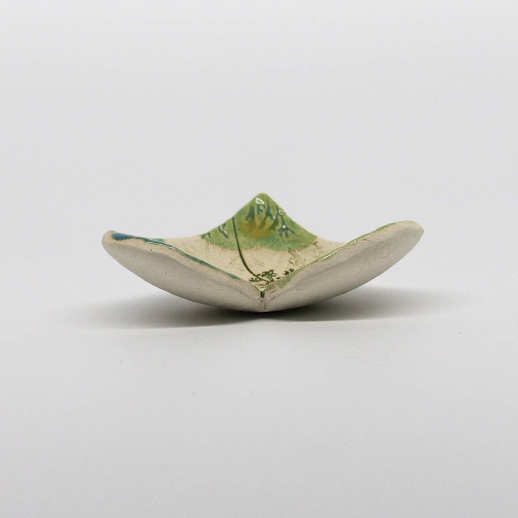 Pottery Dish Bowl - Heart Large Pressed Flowers Handmade USA