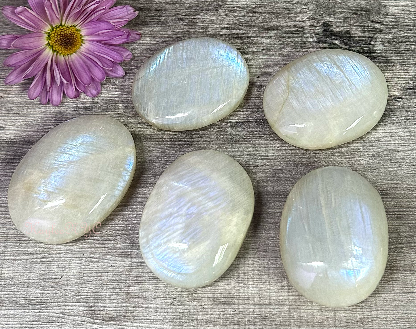 Natural Rainbow Moonstone Palm Stone Nice Quality!