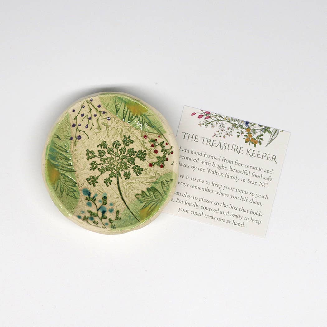 Pottery Dish Bowl - Pressed Flowers Handmade USA