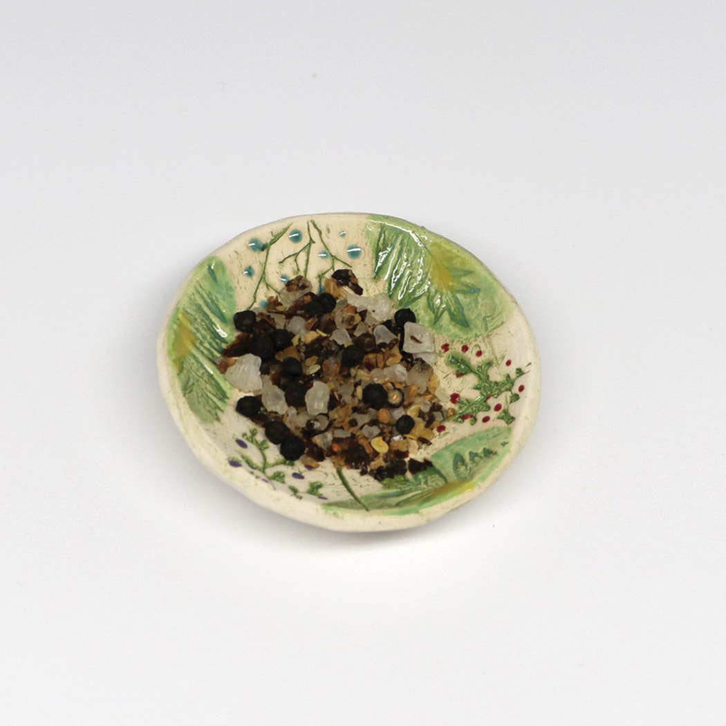 Pottery Dish Bowl - Pressed Flowers Handmade USA