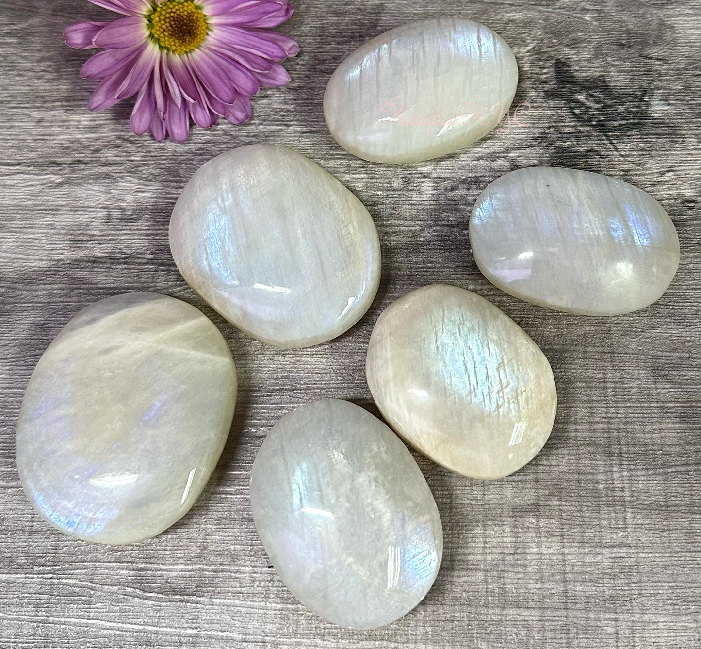 Natural Rainbow Moonstone Palm Stone Nice Quality!