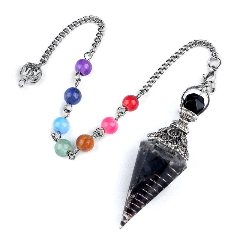 Hexagonal Cone Gravel Pendulum with Chakra Chain - CS