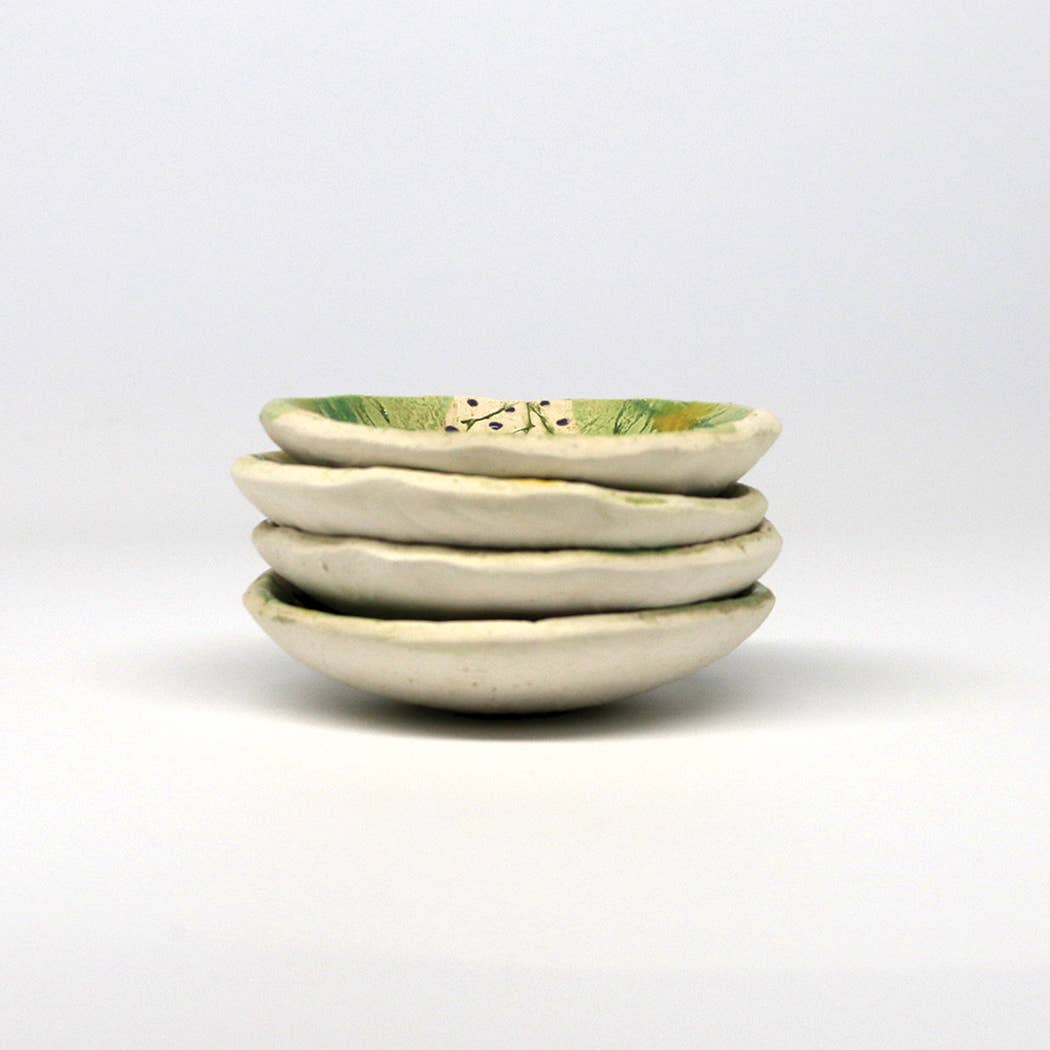 Pottery Dish Bowl - Pressed Flowers Handmade USA