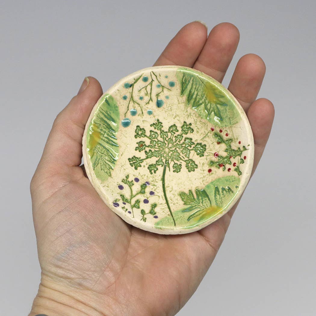 Pottery Dish Bowl - Pressed Flowers Handmade USA