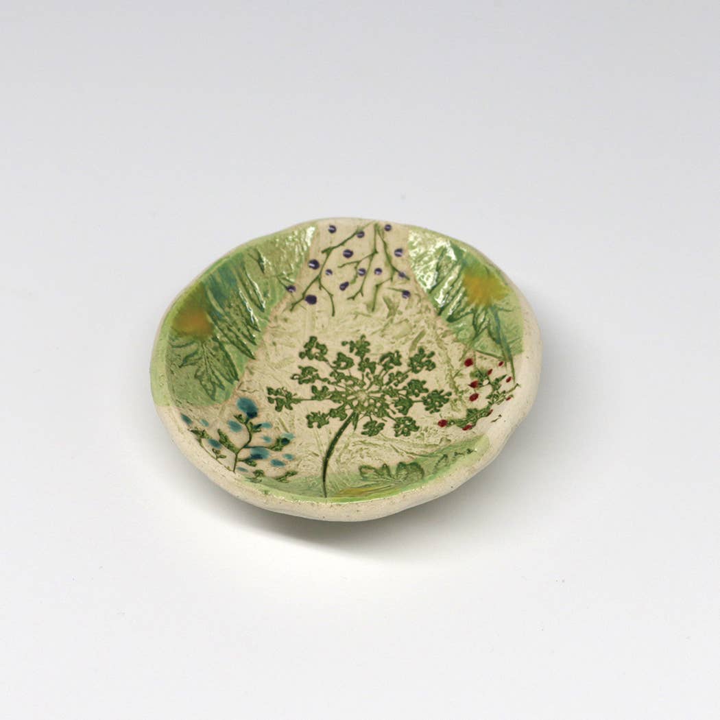 Pottery Dish Bowl - Pressed Flowers Handmade USA