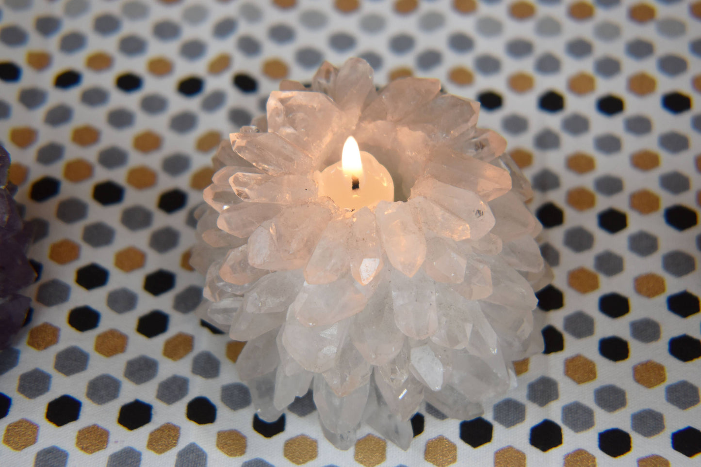 Natural Crystal Quartz Taper Candle Holder