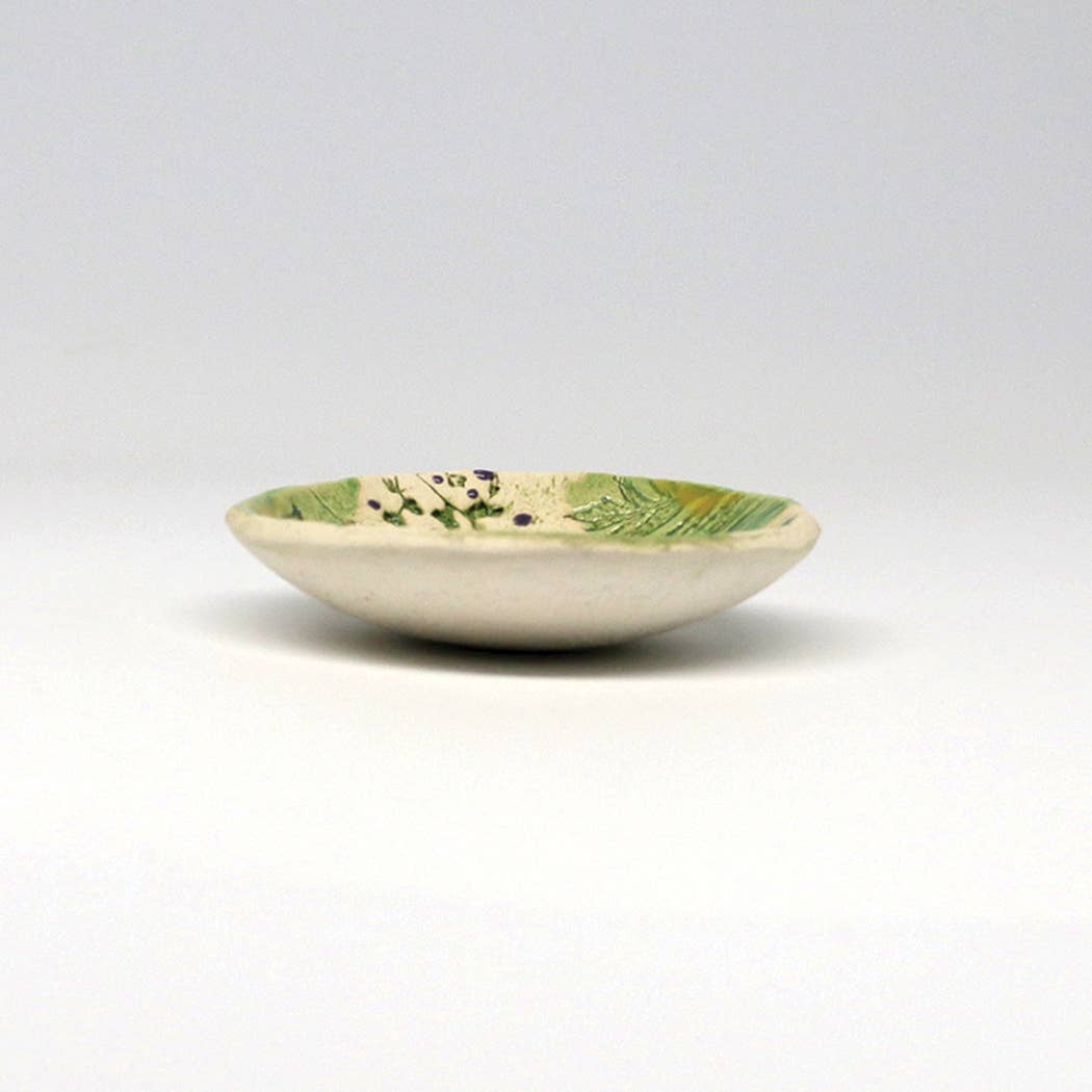 Pottery Dish Bowl - Pressed Flowers Handmade USA
