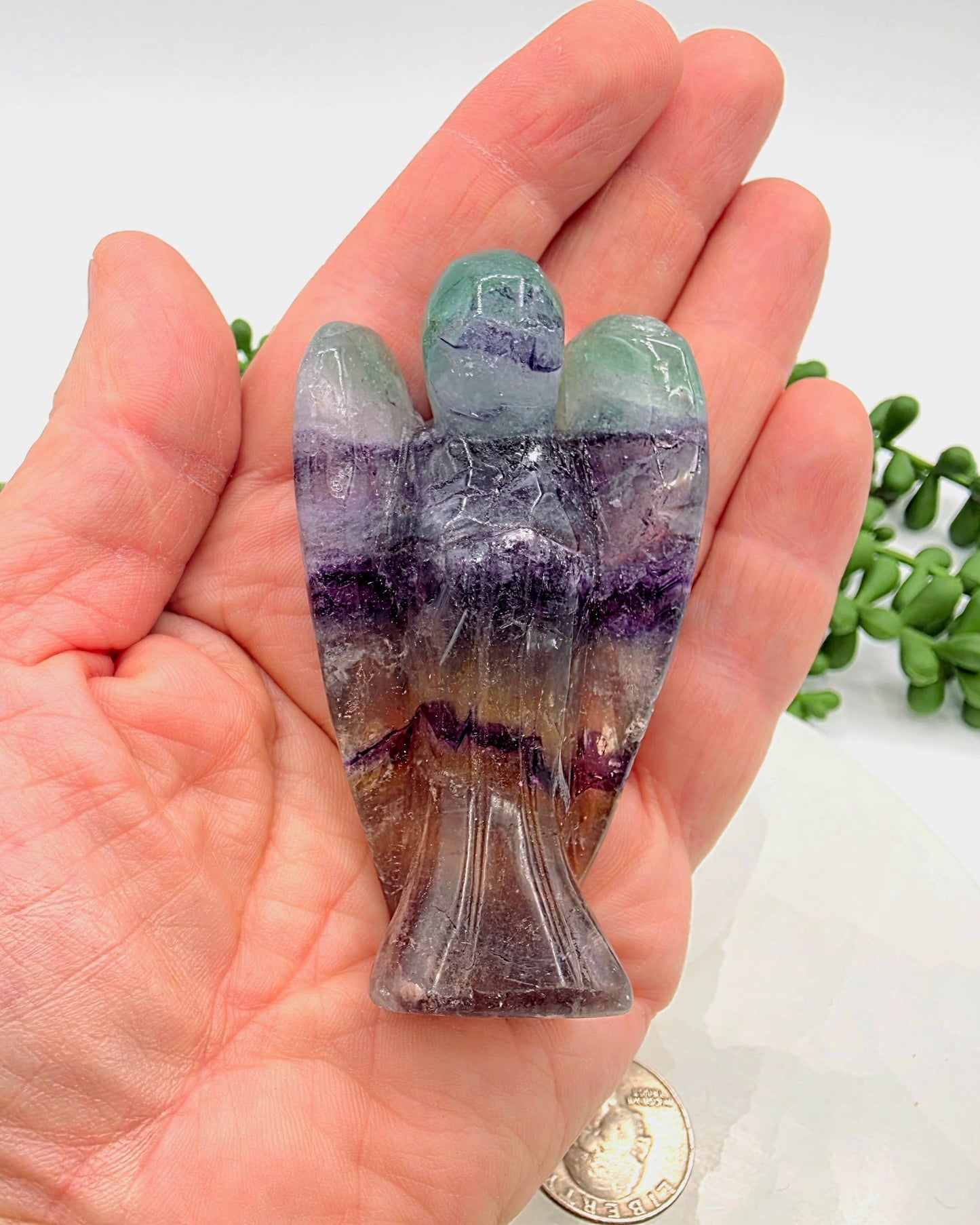 Rainbow Fluorite Gemstone Angel Figurine (3")