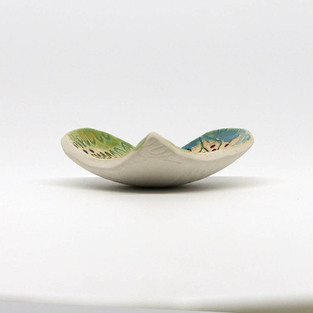 Pottery Dish Bowl - Heart Large Pressed Flowers Handmade USA