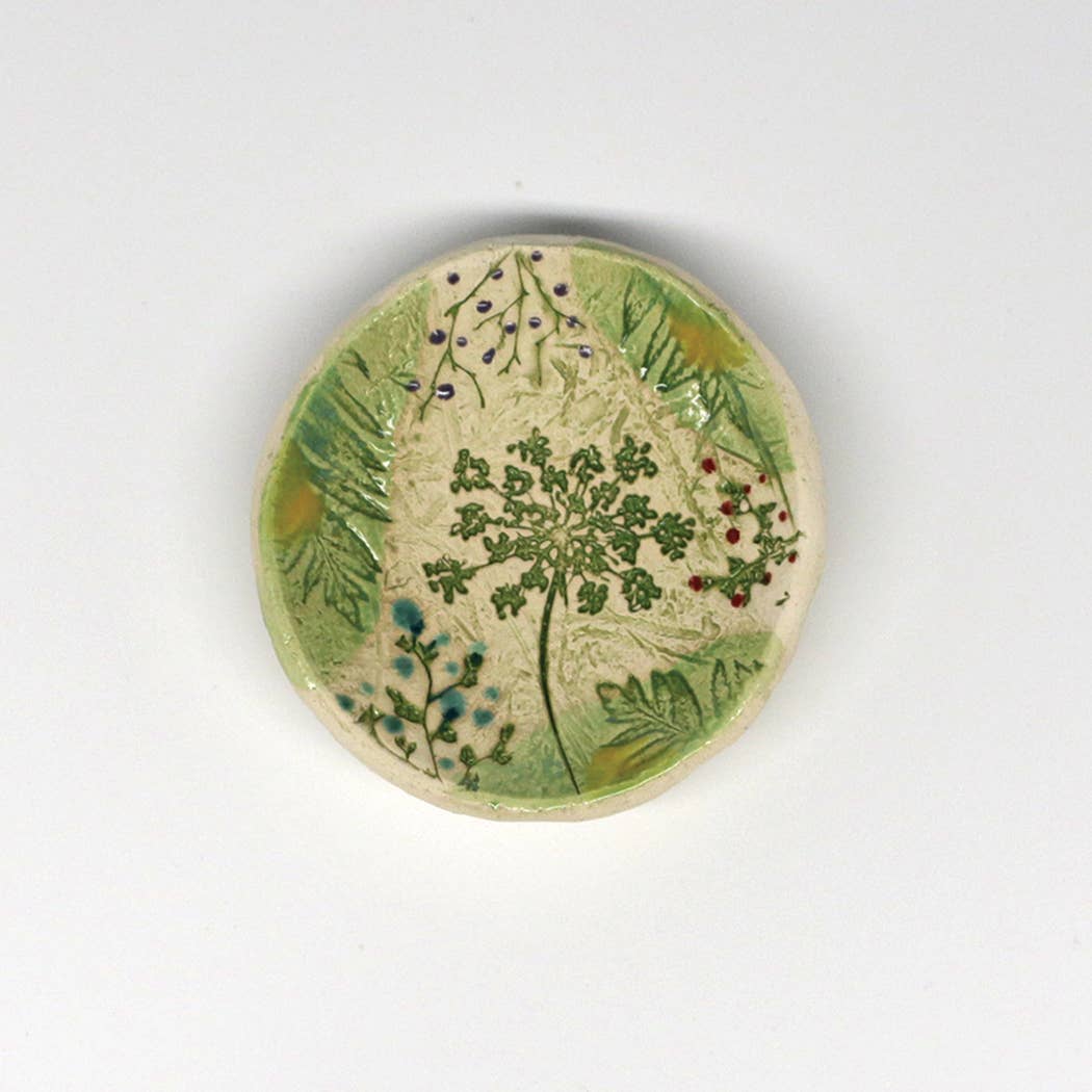 Pottery Dish Bowl - Pressed Flowers Handmade USA