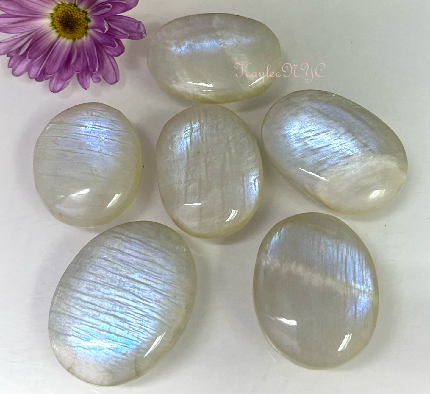 Natural Rainbow Moonstone Palm Stone Nice Quality!