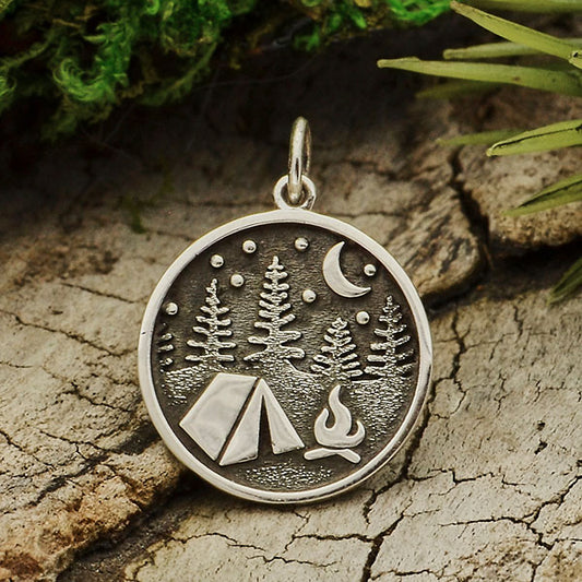 Sterling Silver Camping Charm with Tent and Trees