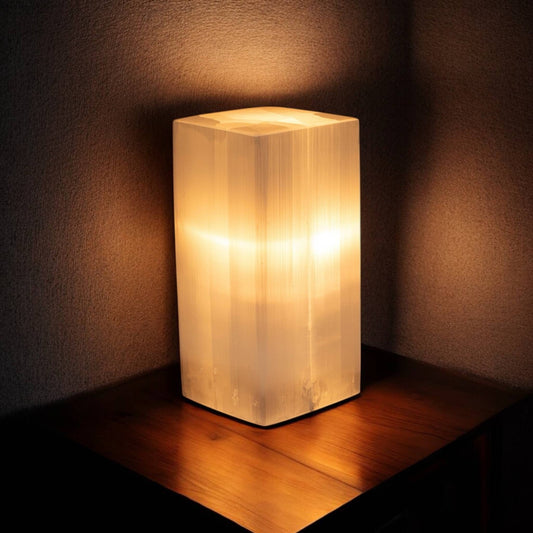 Selenite Lamp Rectangle Tower 15cm