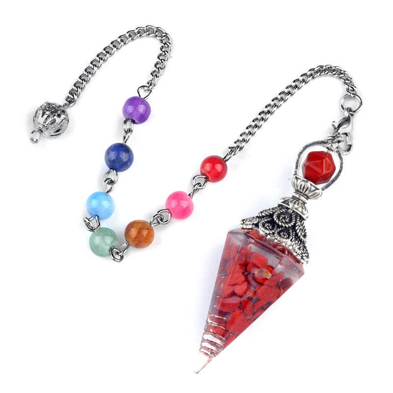 Hexagonal Cone Gravel Pendulum with Chakra Chain - CS