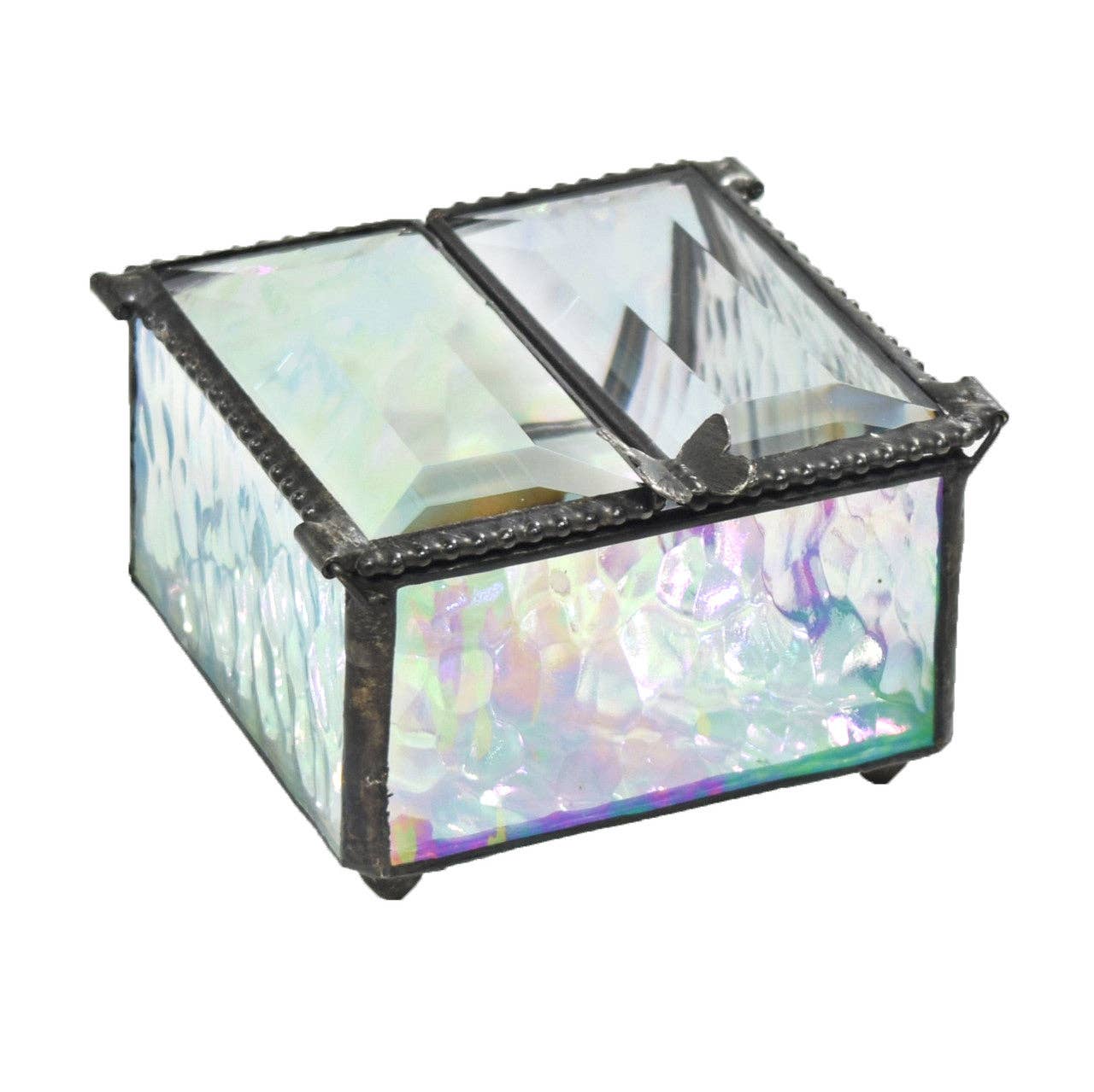 Box 185-2 Clear Iridescent Glass Box - Center Open