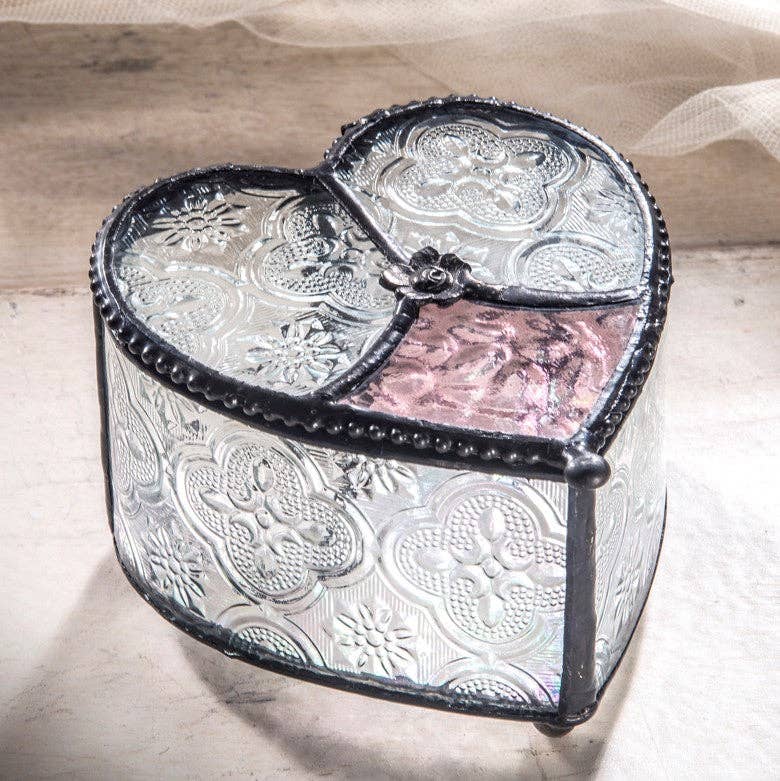 Box 520 Clear Vintage and Pink Rose Heart Box