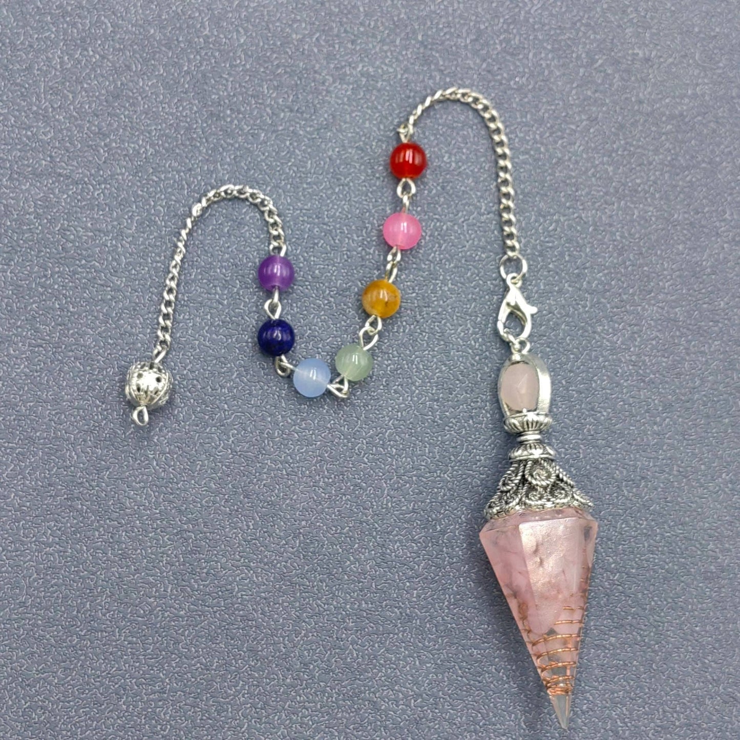 Hexagonal Cone Gravel Pendulum with Chakra Chain - CS