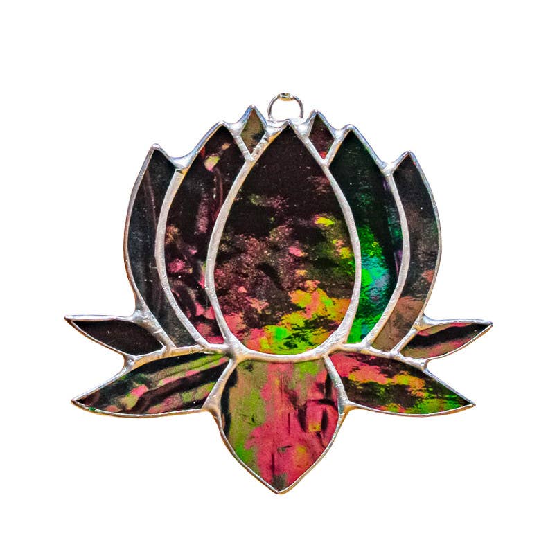 Small Lotus Stained Glass Suncatcher 3" x 4" - Nature Decor
