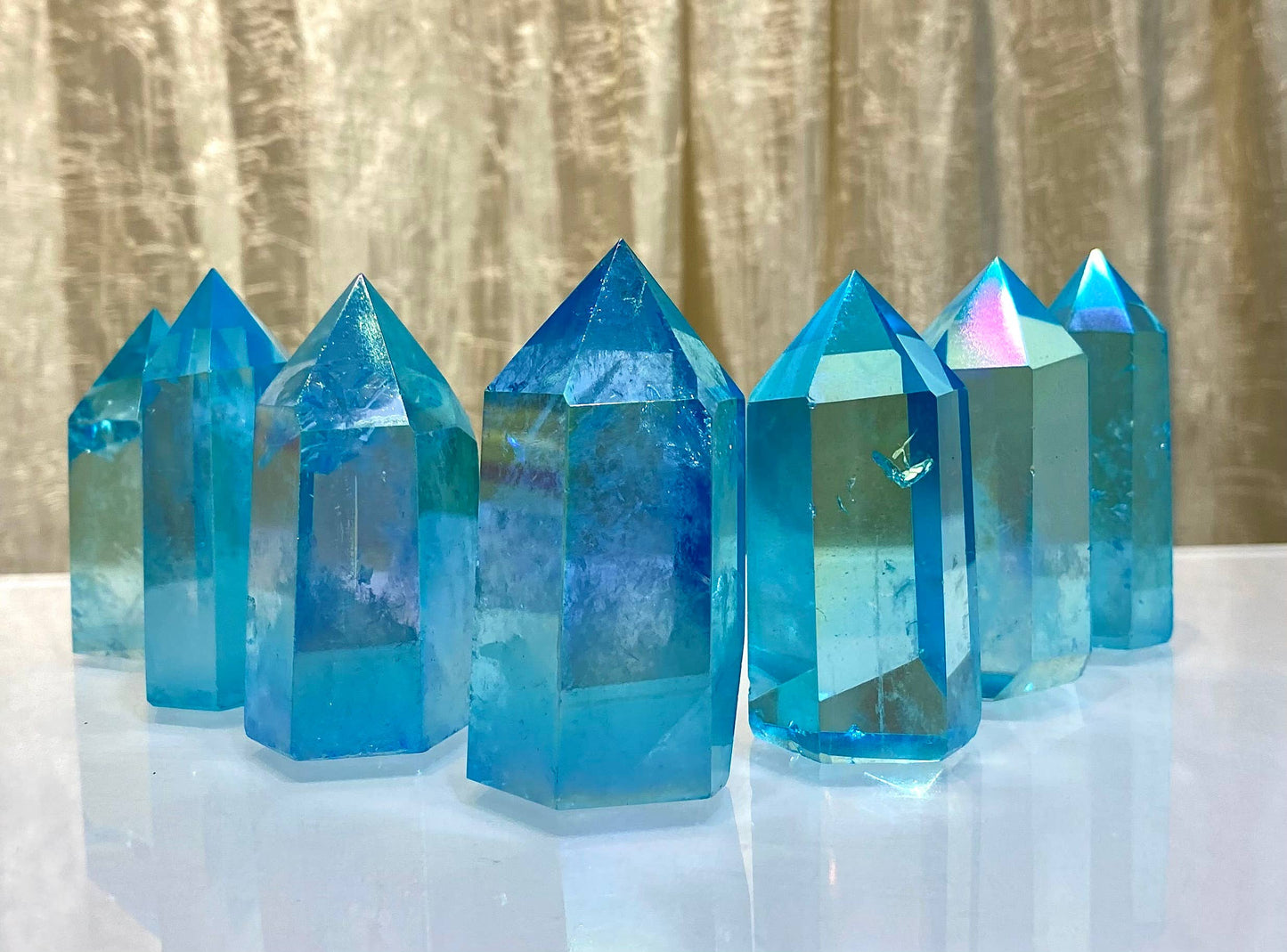 Aqua Aura Quartz Obelisk Tower