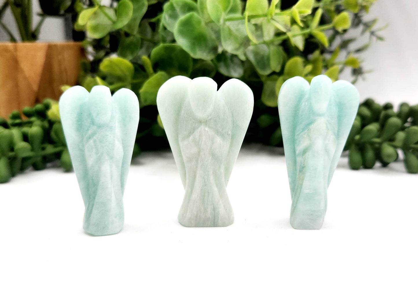 Amazonite Hand Carved Gemstone Angel Figurine 2" Tall