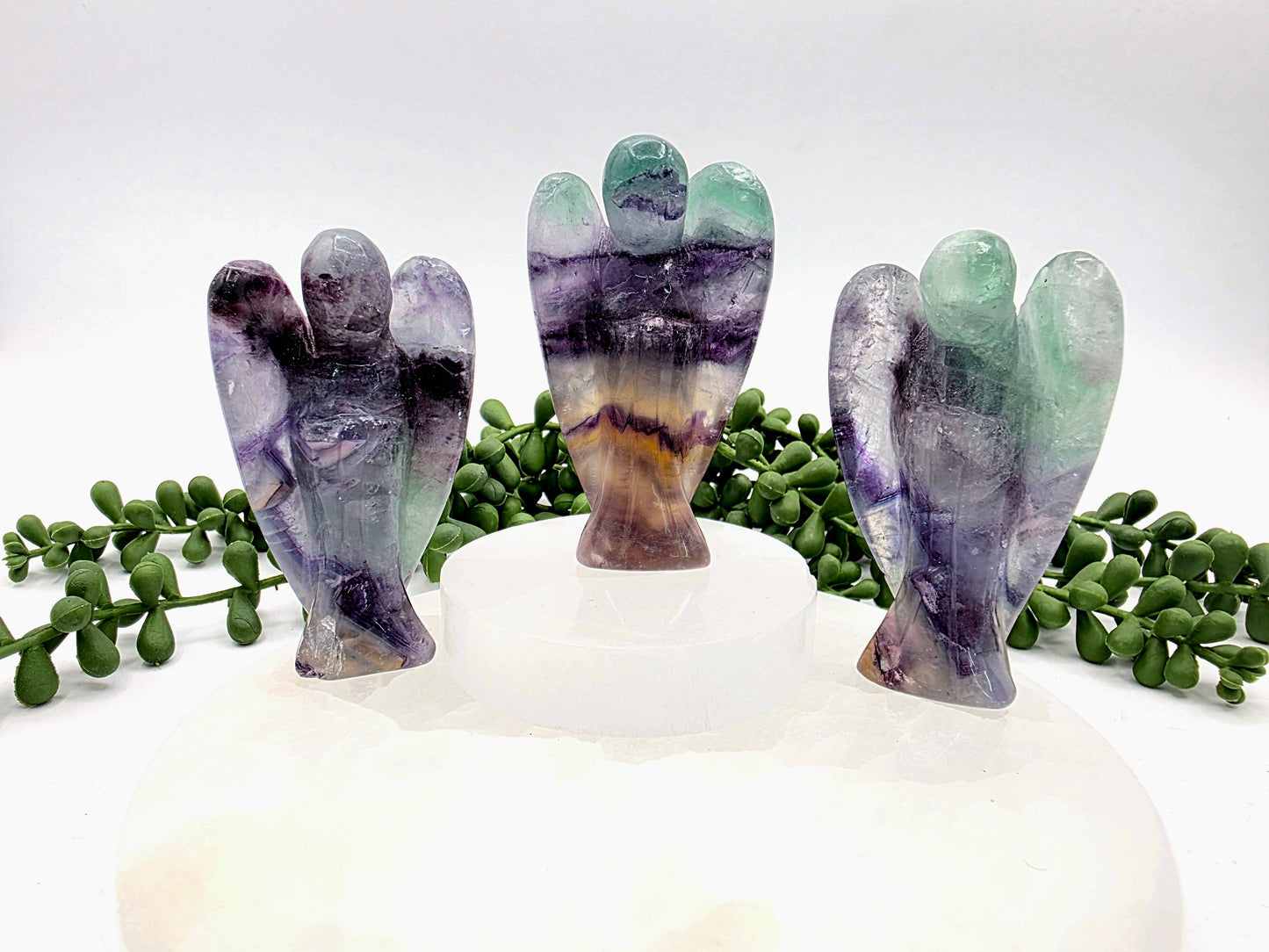 Rainbow Fluorite Gemstone Angel Figurine (3")
