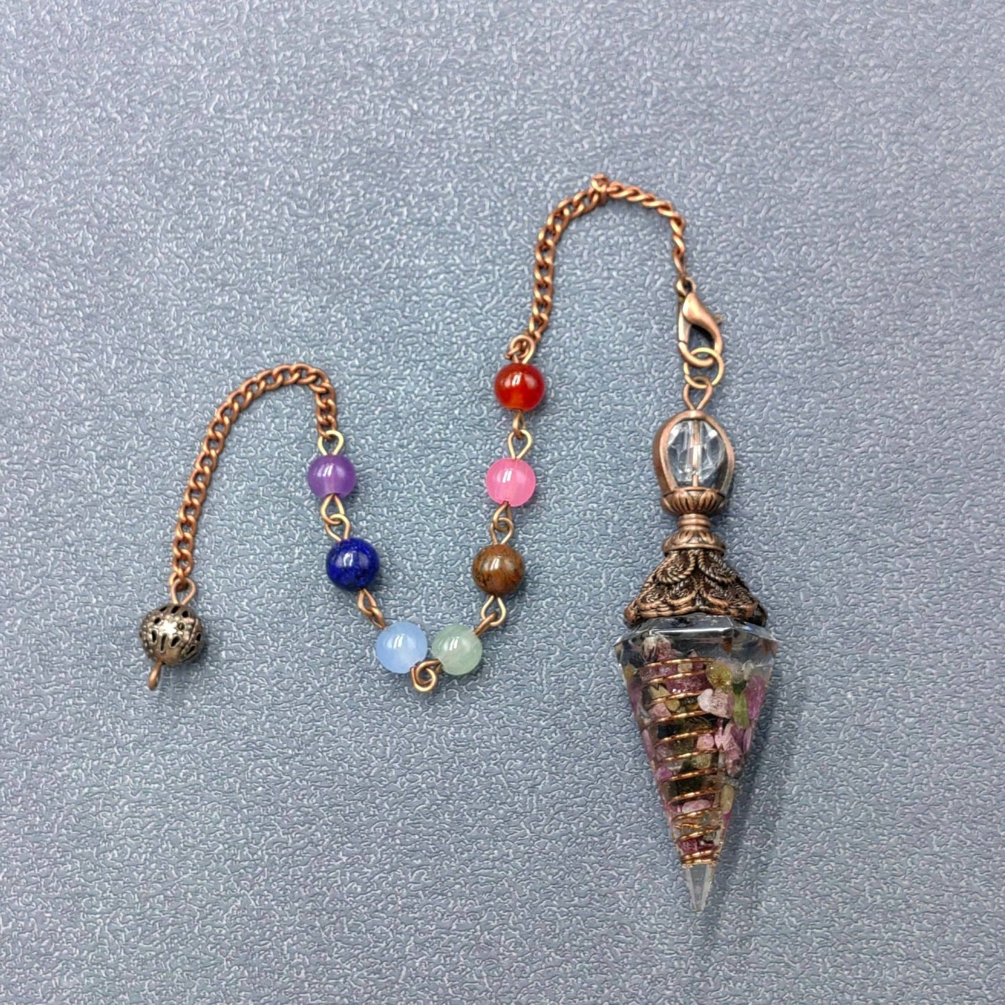 Hexagonal Cone Stone Pendulum with Chakra Chain - CS