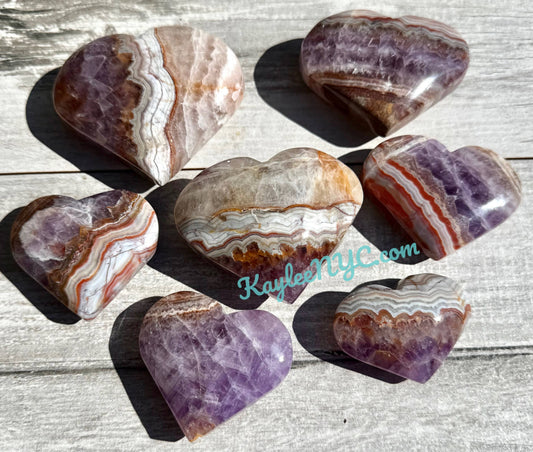Natural Amethyst Lace Agate Crystal Heart