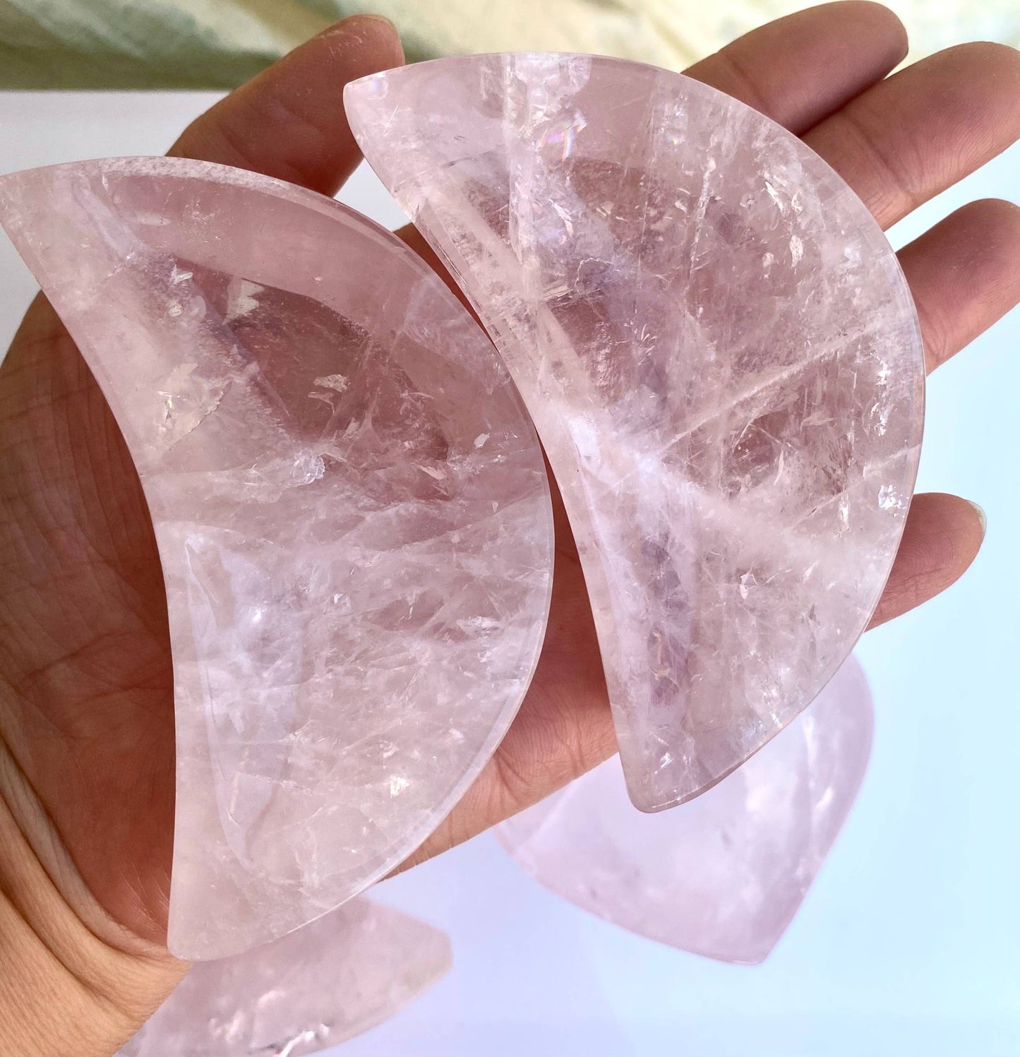 Natural Rose Quartz Hearts & Moon Bowls