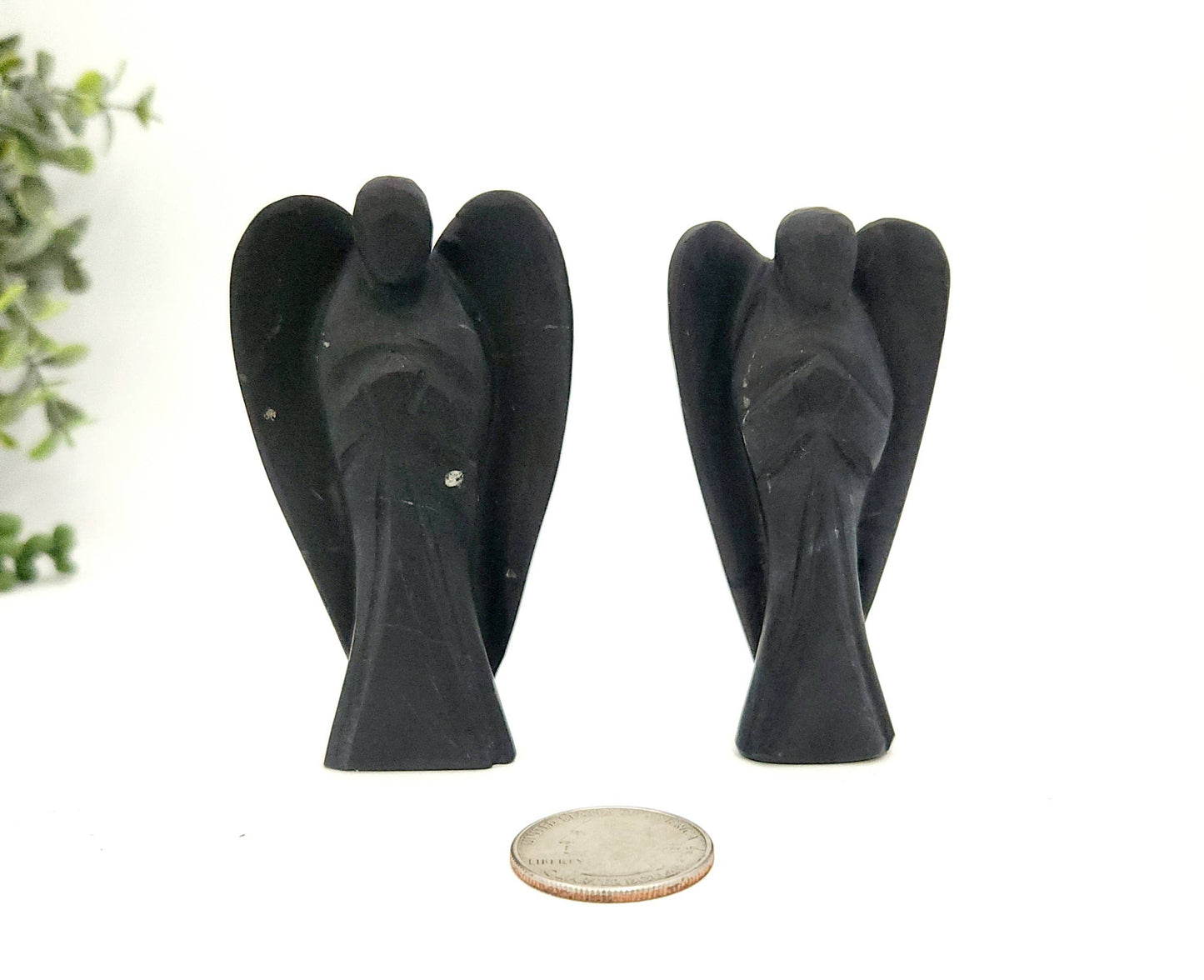 Shungite Hand Carved Gemstone Angel Figurine 2" Tall