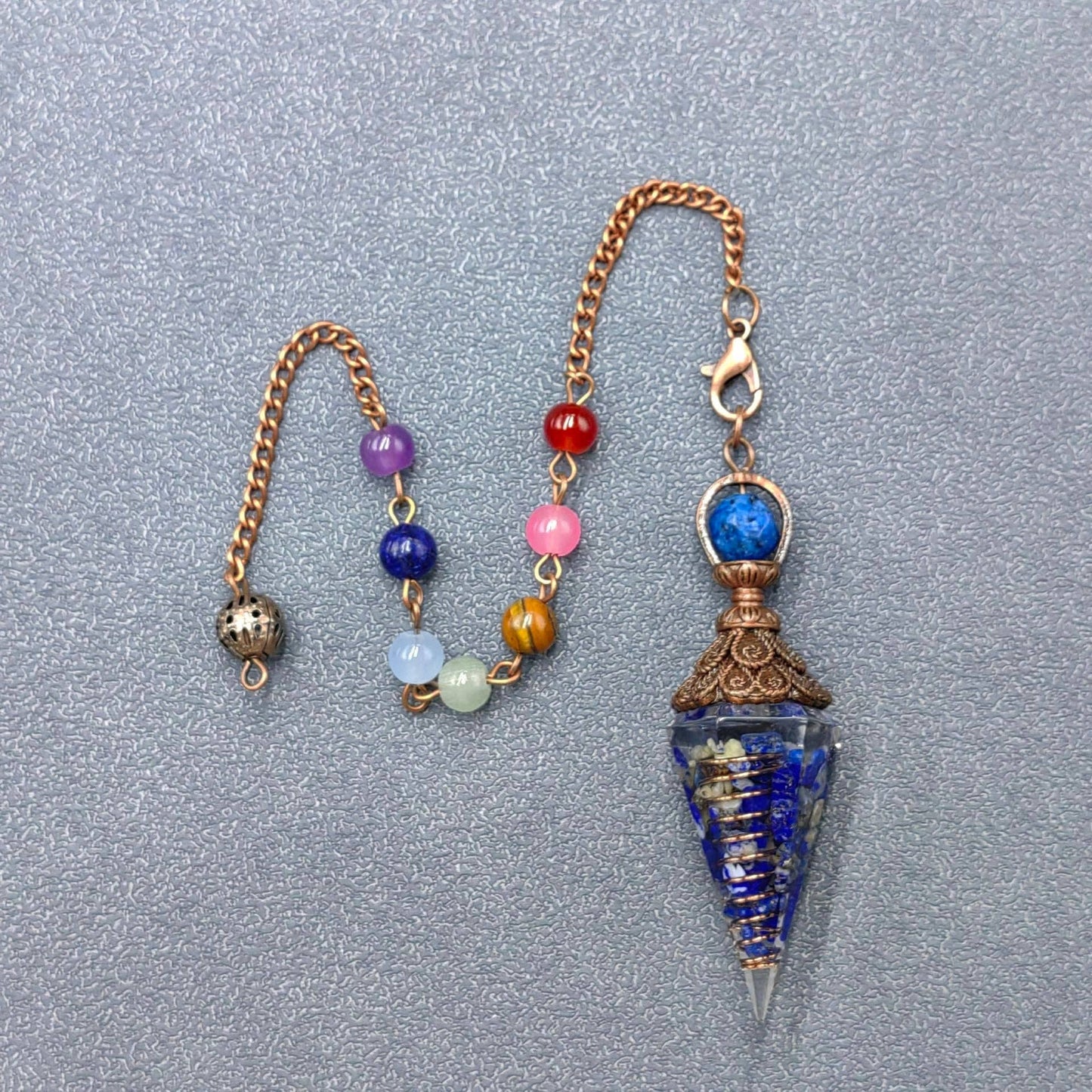 Hexagonal Cone Stone Pendulum with Chakra Chain - CS