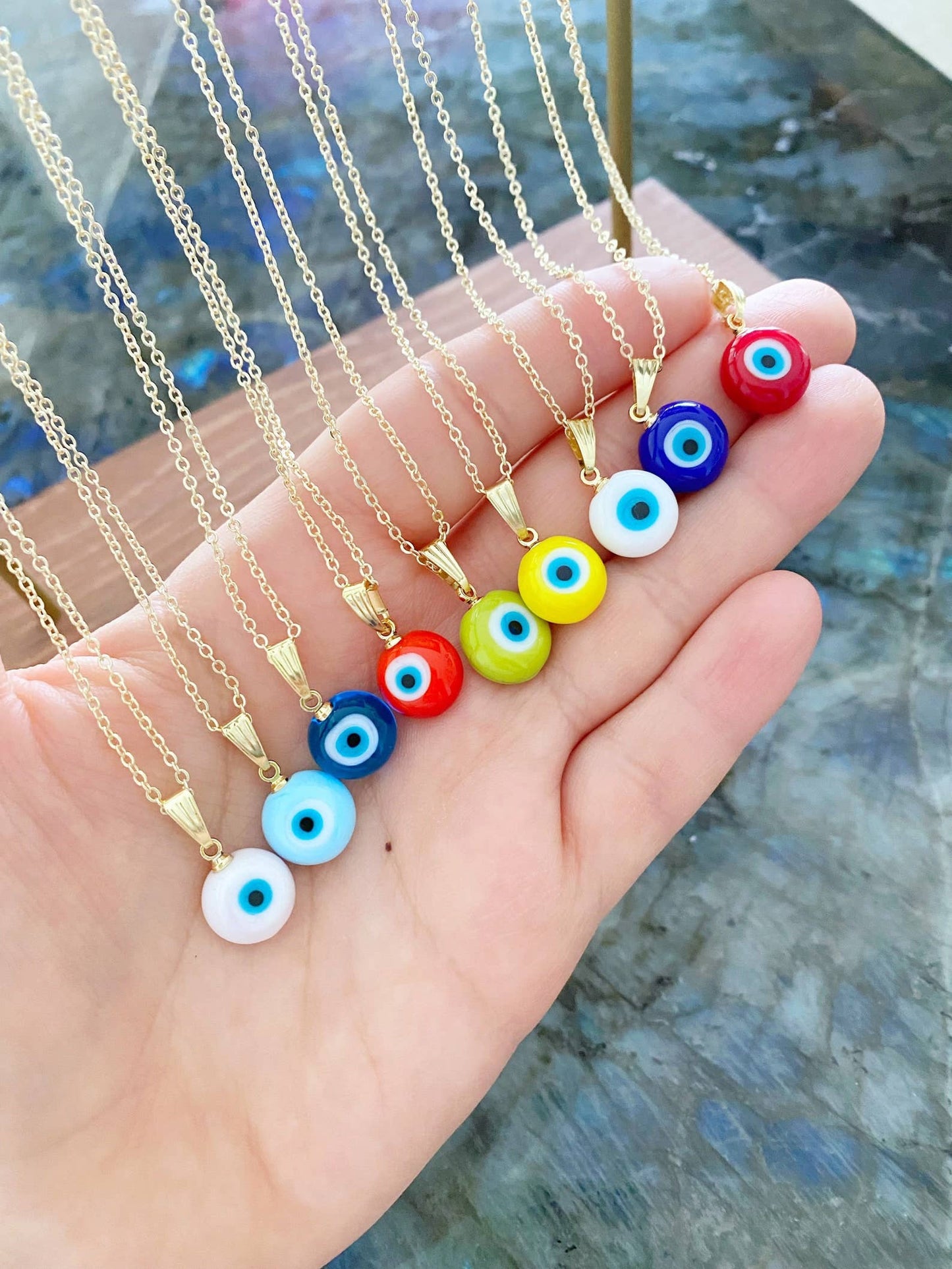 Evil Eye Necklace, Handmade Murano Glass Beads, 10mm