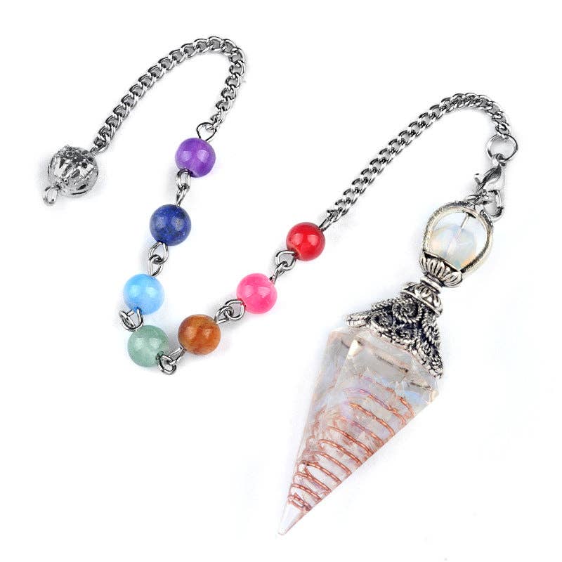 Hexagonal Cone Gravel Pendulum with Chakra Chain - CS