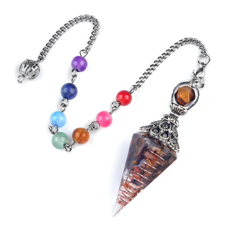Hexagonal Cone Gravel Pendulum with Chakra Chain - CS