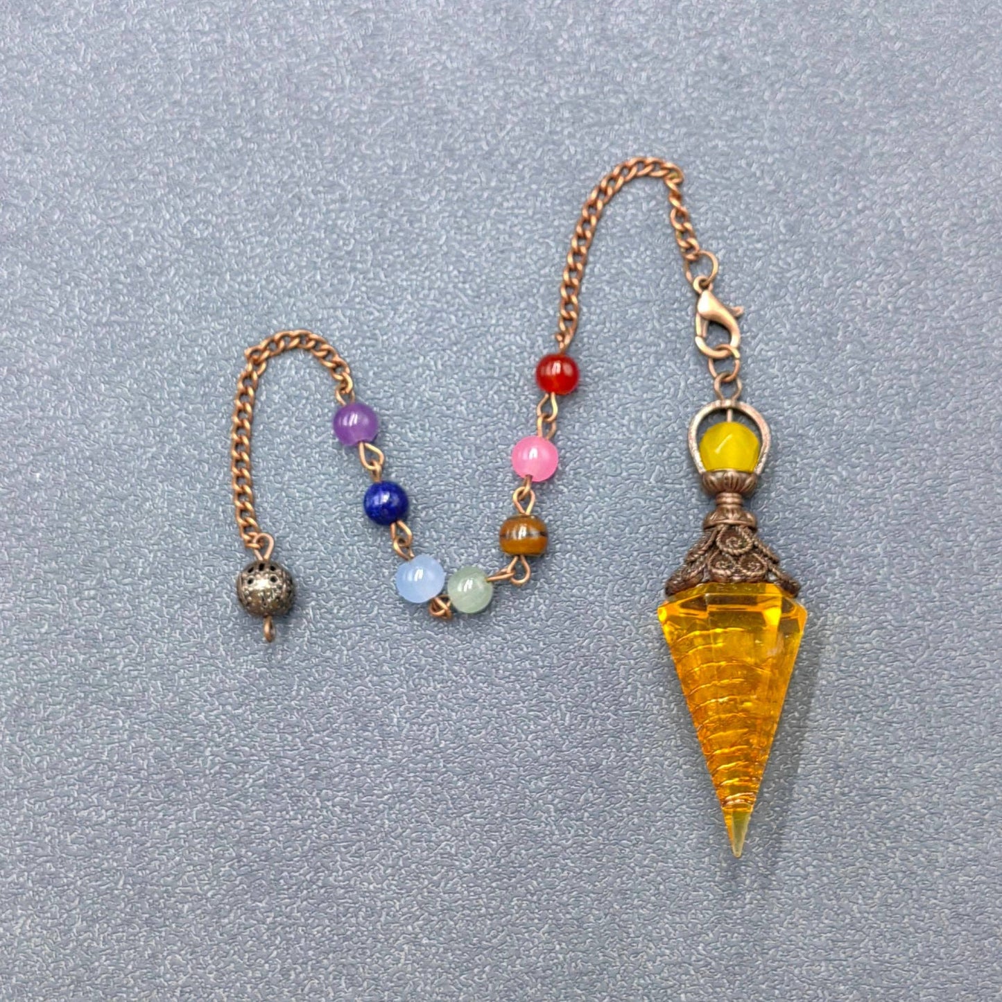 Hexagonal Cone Stone Pendulum with Chakra Chain - CS