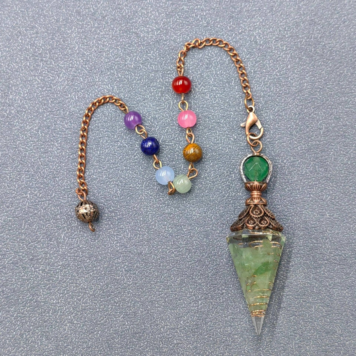 Hexagonal Cone Stone Pendulum with Chakra Chain - CS