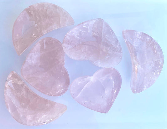 Natural Rose Quartz Hearts & Moon Bowls