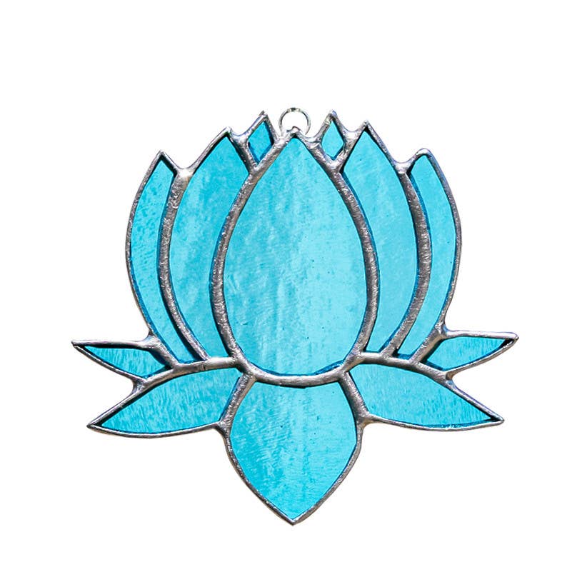 Small Lotus Stained Glass Suncatcher 3" x 4" - Nature Decor