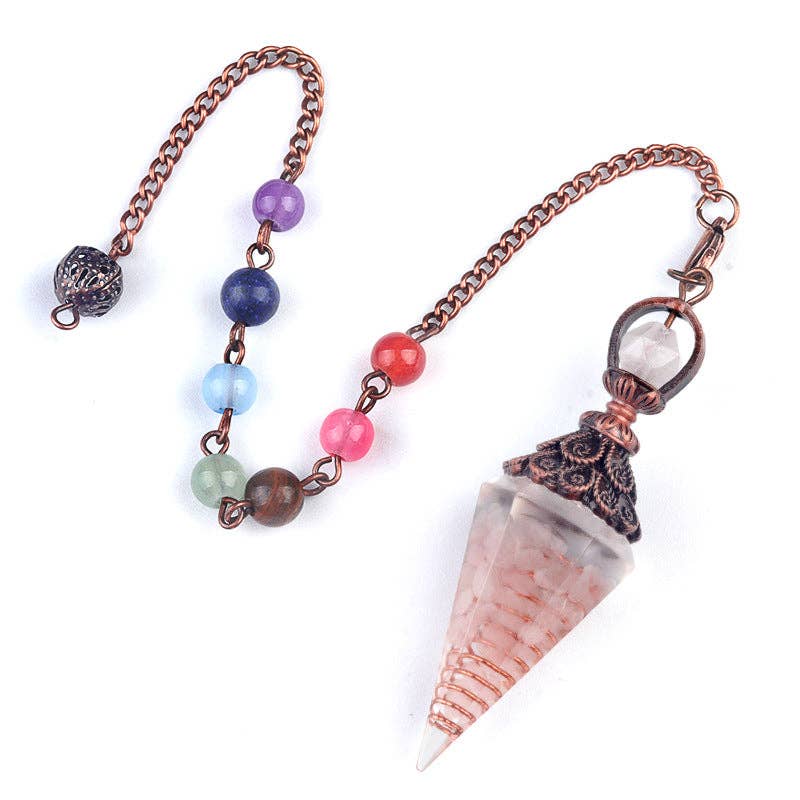 Hexagonal Cone Stone Pendulum with Chakra Chain - CS
