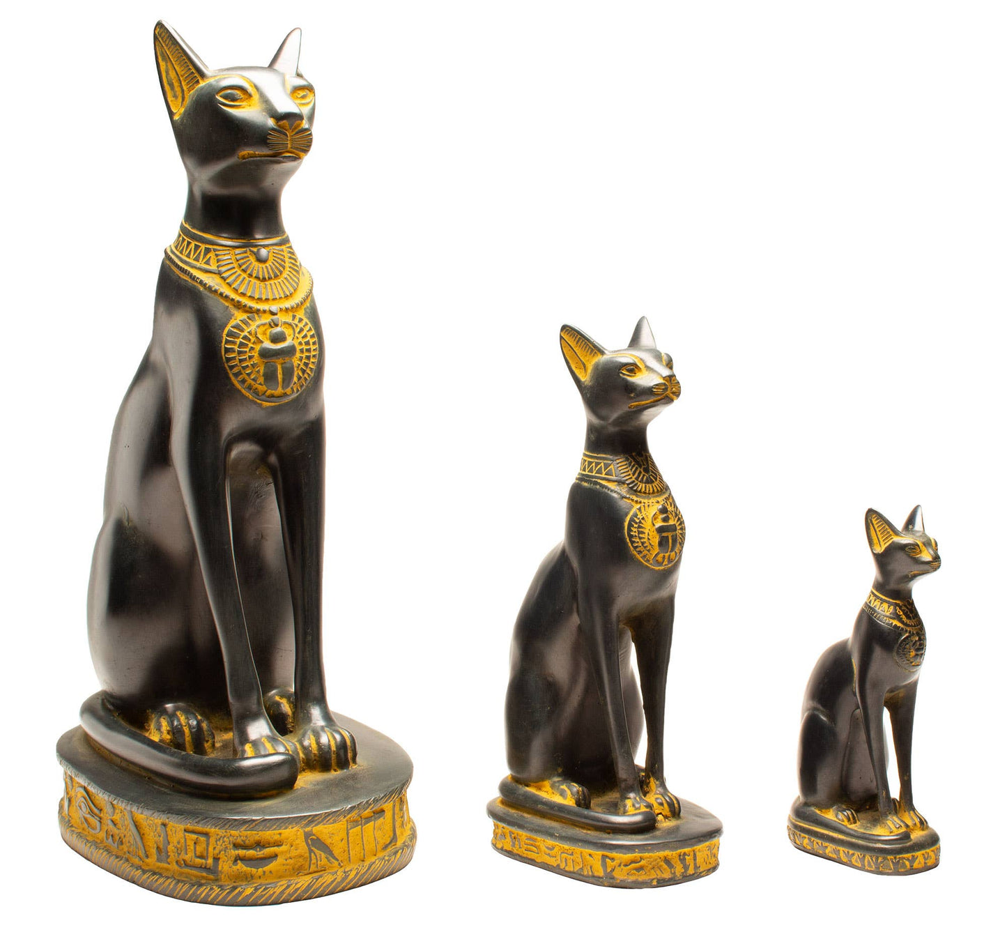 Bastet Cats Statue - Black with Antique Gold Accents