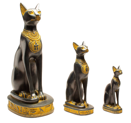 Bastet Cats Statue - Black with Antique Gold Accents