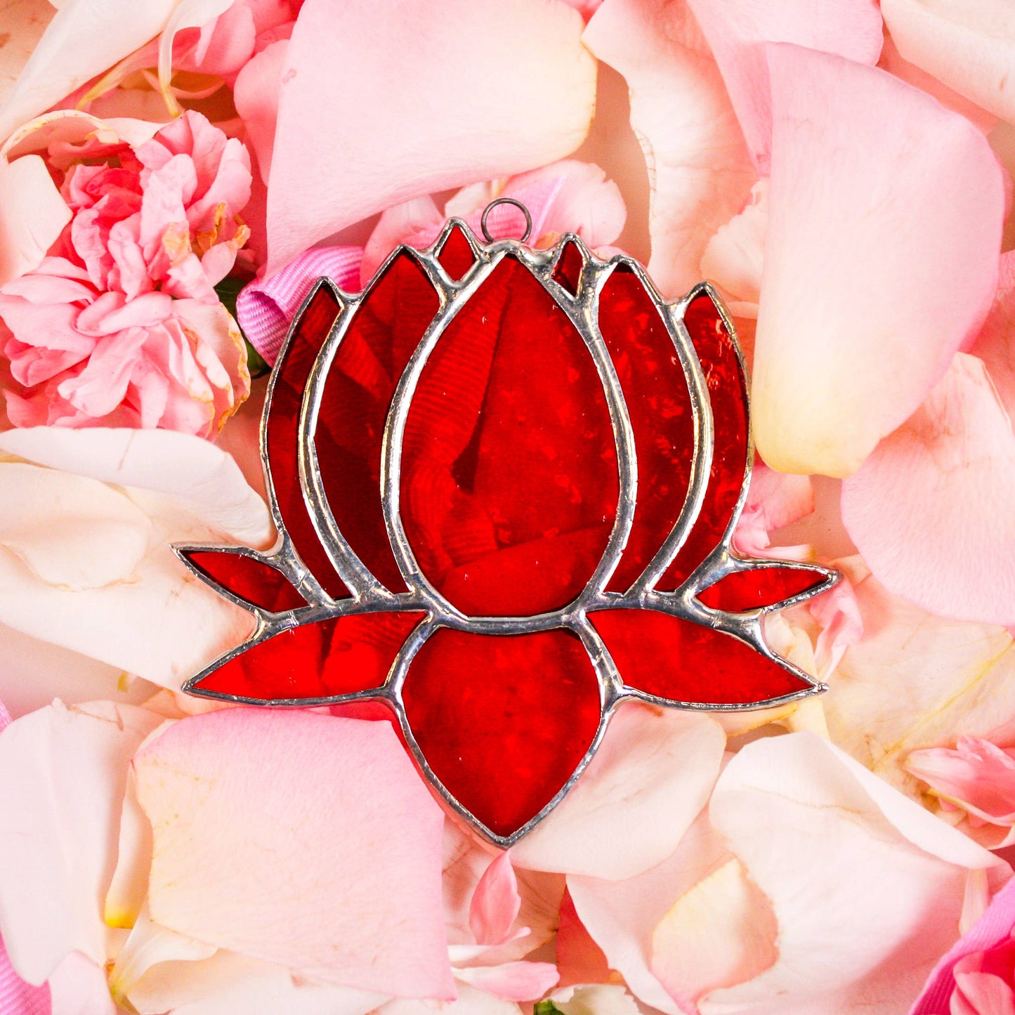 Small Lotus Stained Glass Suncatcher 3" x 4" - Nature Decor