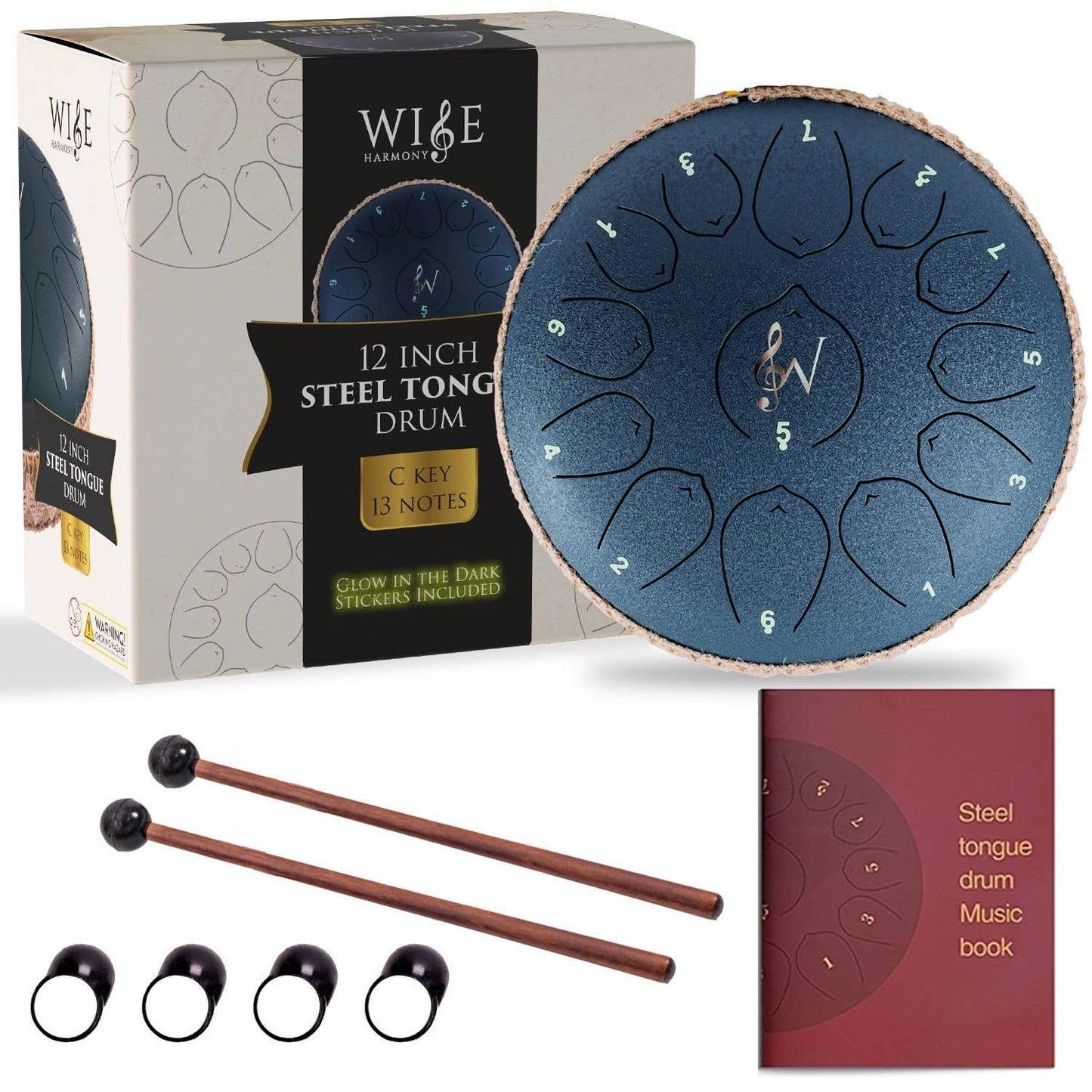 12-Inch Steel Tongue Drum - 13 Notes - Rain Drum - Blue