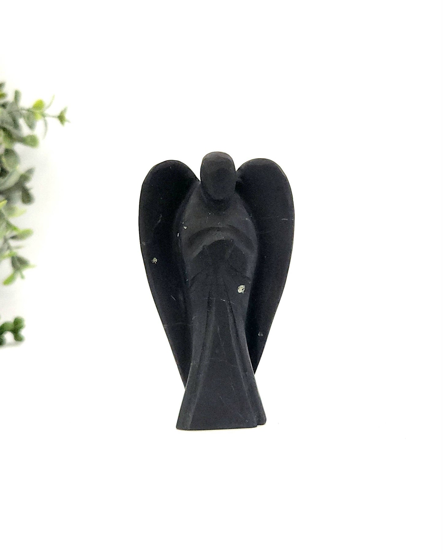 Shungite Hand Carved Gemstone Angel Figurine 2" Tall