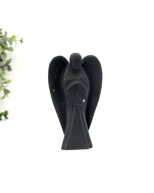 Shungite Hand Carved Gemstone Angel Figurine 2" Tall