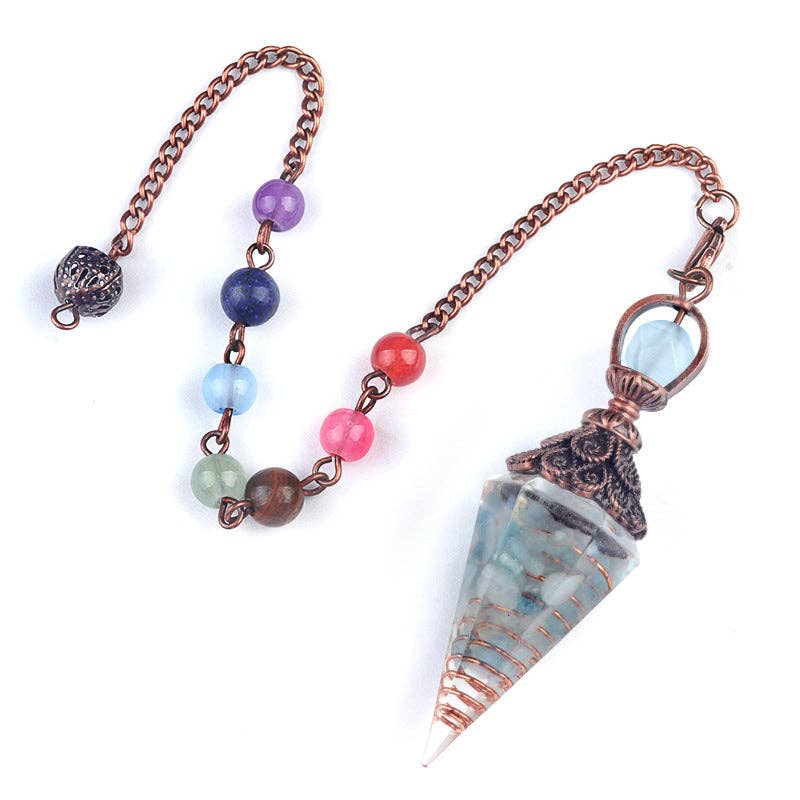 Hexagonal Cone Stone Pendulum with Chakra Chain - CS