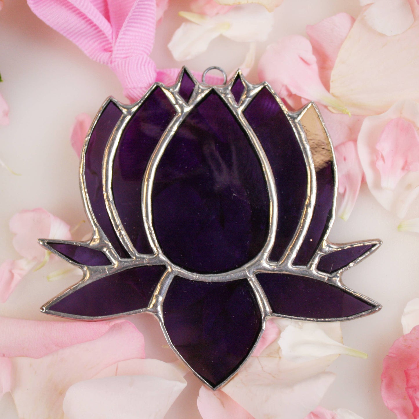 Small Lotus Stained Glass Suncatcher 3" x 4" - Nature Decor