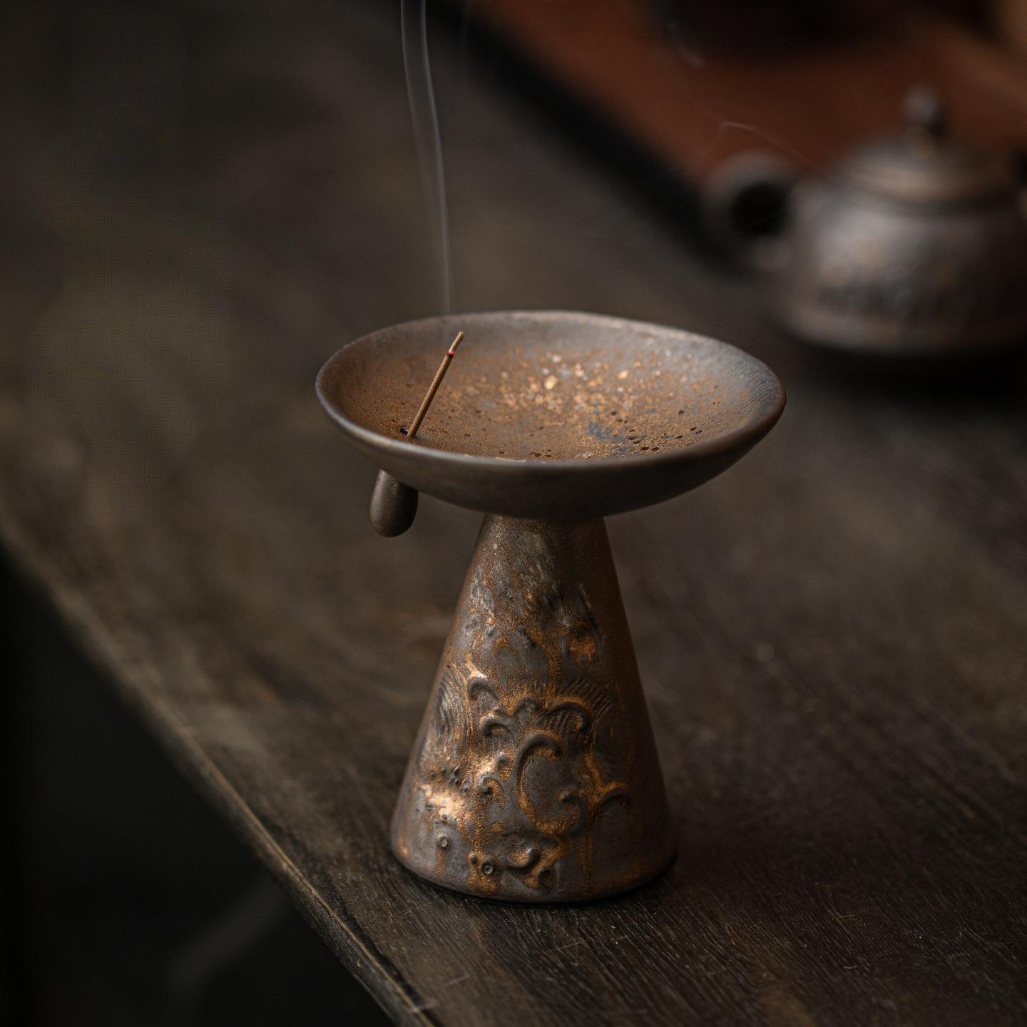 Gilded Iron Glaze - Wave Pattern Incense Burner/Candlestick