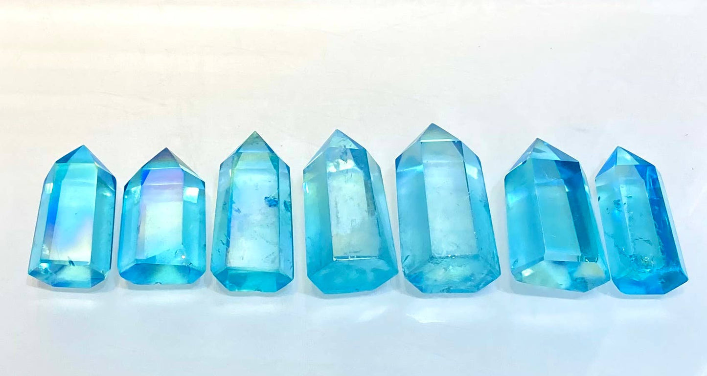 Aqua Aura Quartz Obelisk Tower