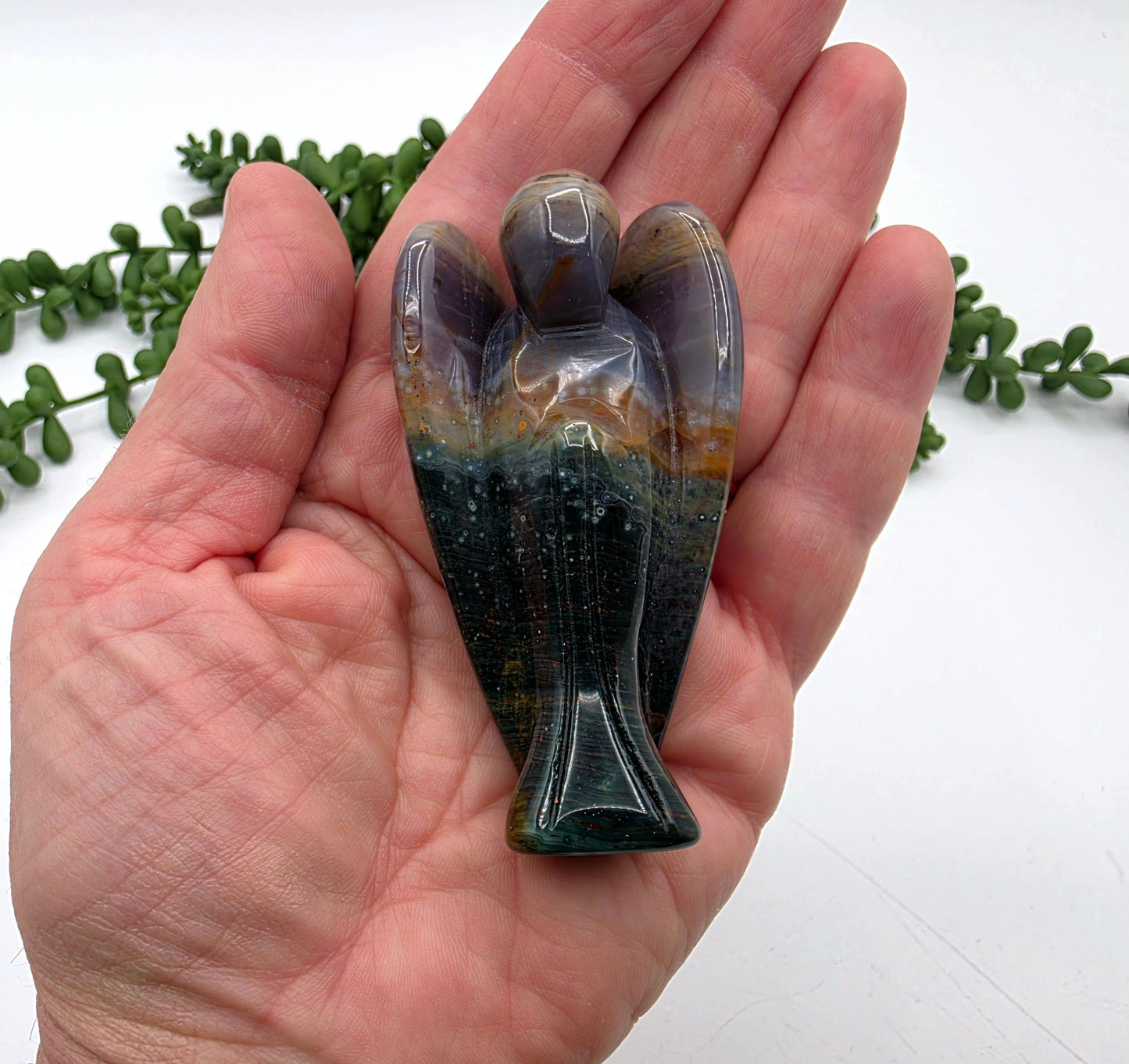 Ocean Jasper Gemstone Angel Figurine (3")